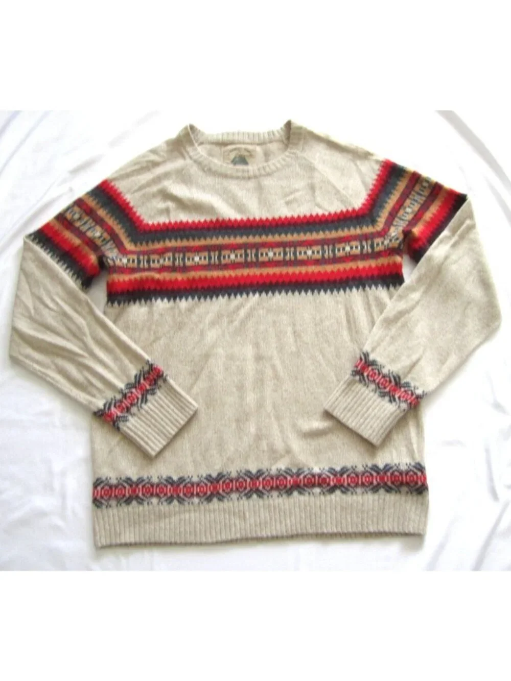 O'Hanlon Mills Fair Isle Sweater Men Sz L Lambswool Geometric Knit Cottage MS60